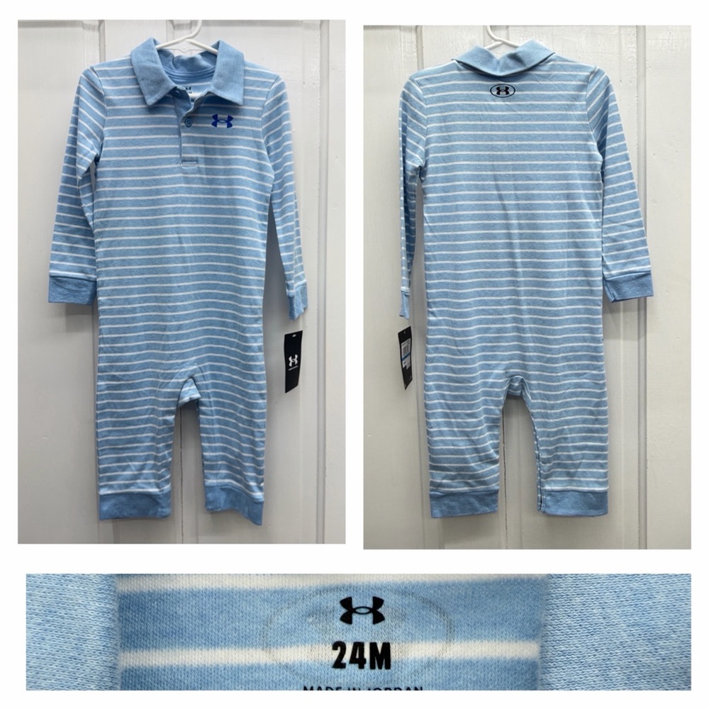 NWT Under Armour‎ light blue striped long sleeve one piece outfit boys 24m